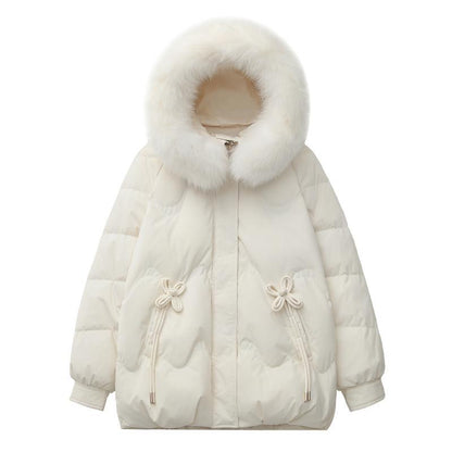 Oversized down jacket for women, mid-length, white duck down