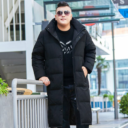 Long men's down jacket, plus size, knee length
