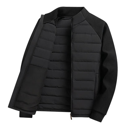 Men's down jacket with knit details and stand-up collar