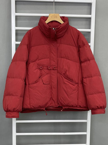Short women's down jacket, stand-up collar, white duck down