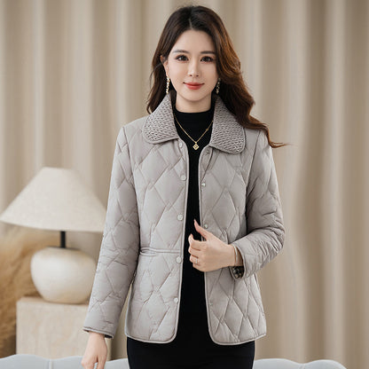 Light women's quilted jacket with lapel collar