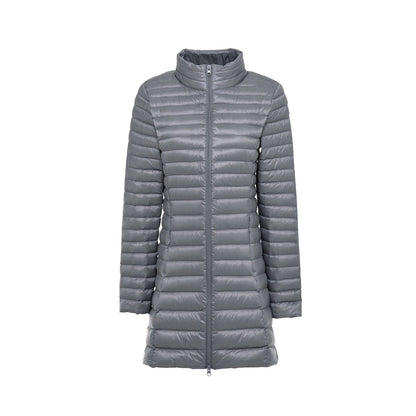 Women's down coat, mid-length, stand-up collar