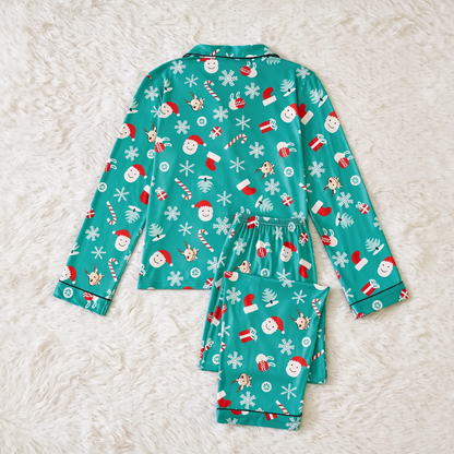 Women’s Pajama Set, long-sleeved, with lapel collar and Christmas motifs