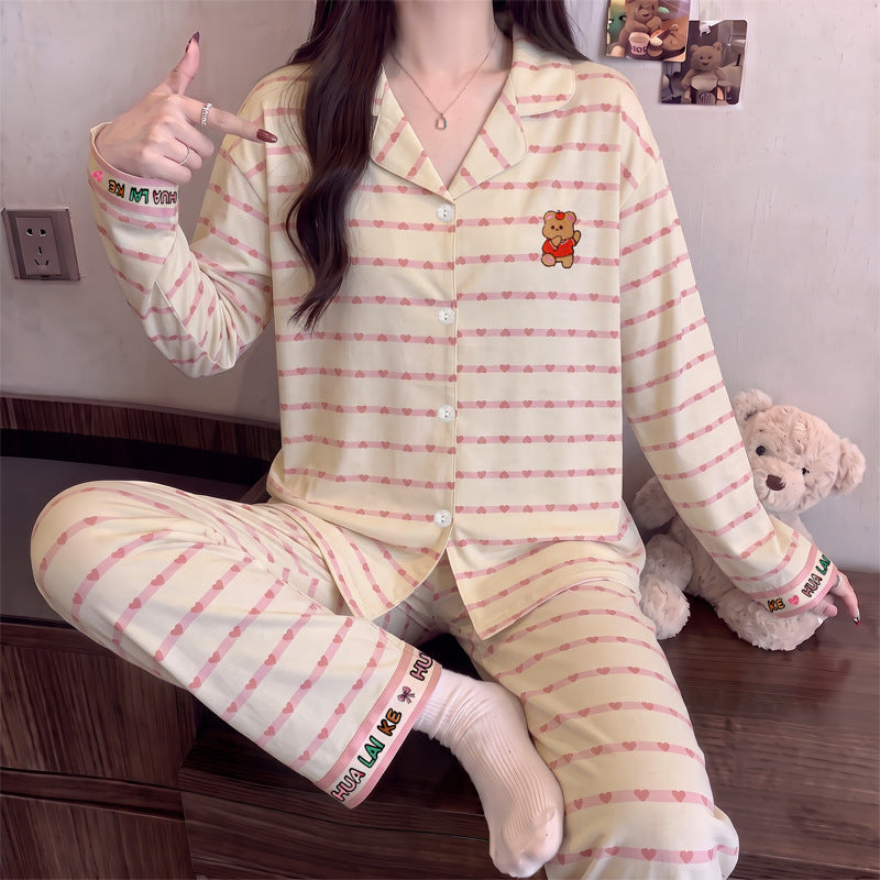Women's pajama set, long-sleeved, cotton look