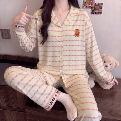 Women's pajama set, long-sleeved, cotton look
