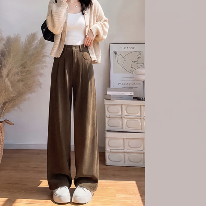 Women's corduroy pants, wide cut, lined