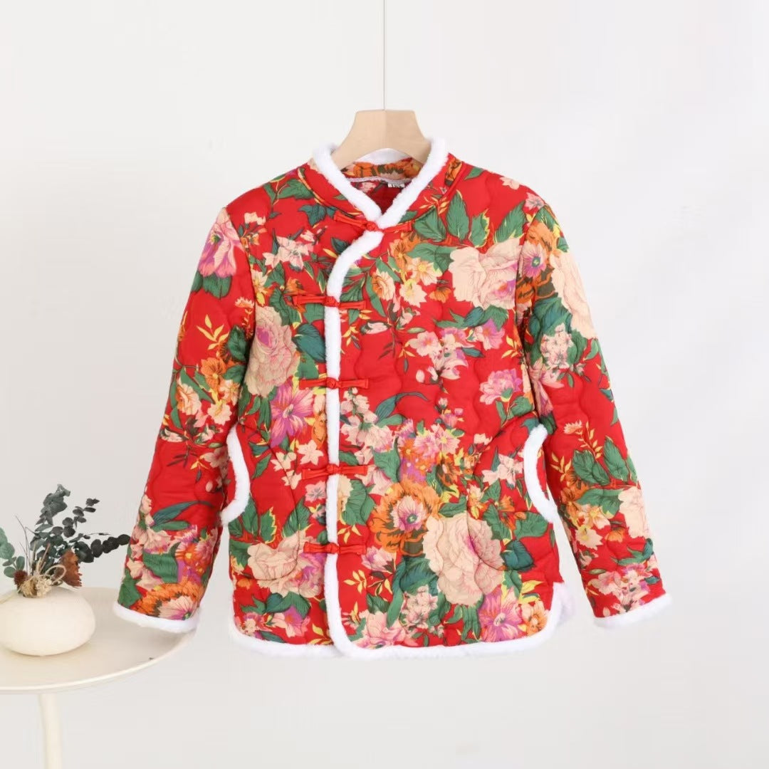 Padded ladies' quilted jacket in Chinese style with toggle buttons