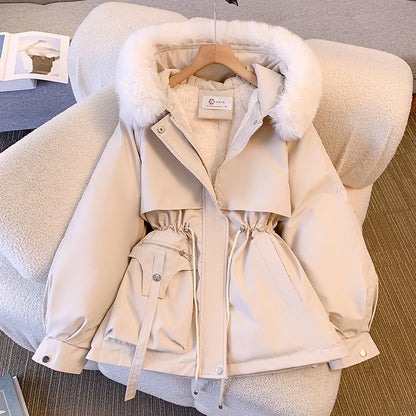 Winter parka for women, padded, with faux fur look