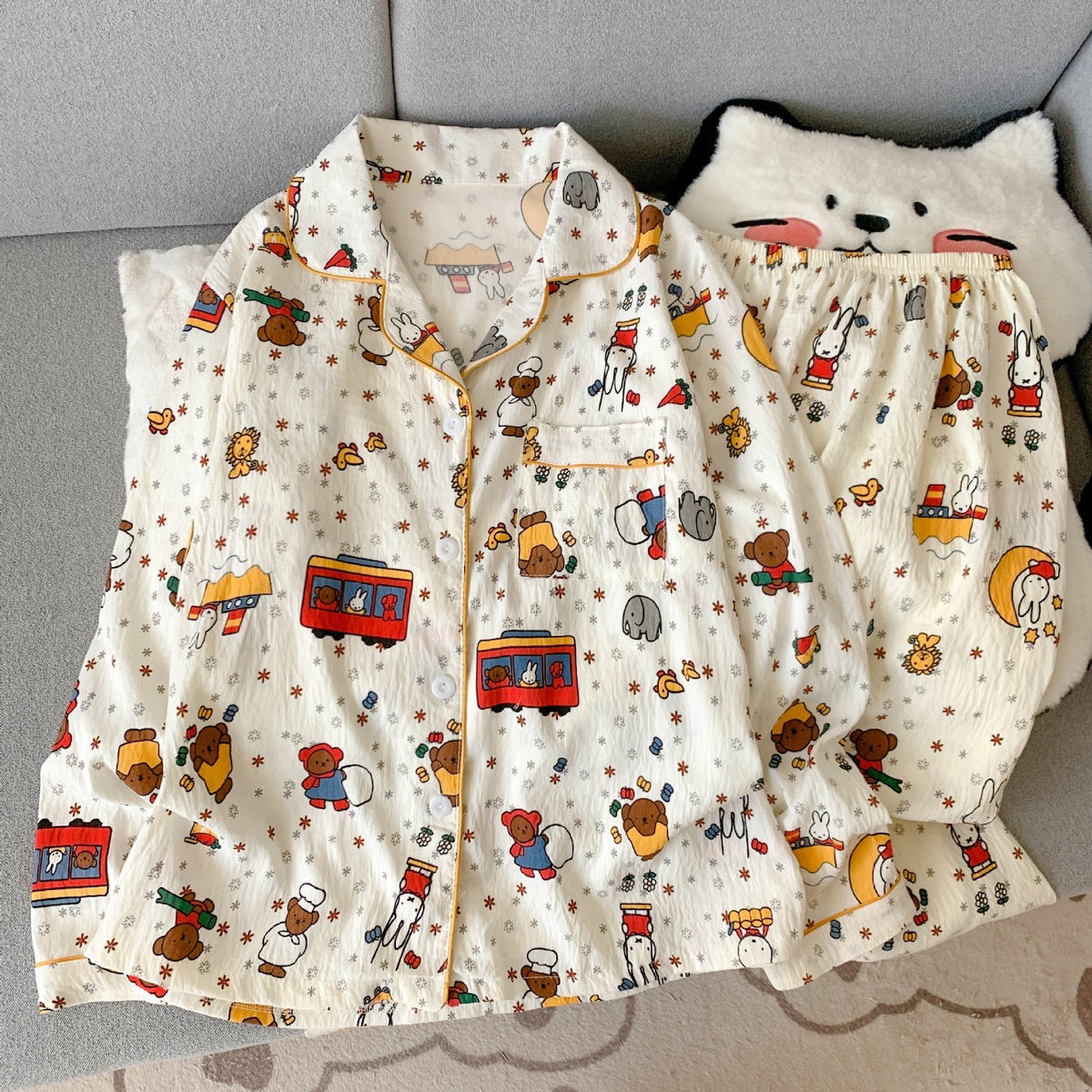 Ladies' Pajama Set, long-sleeved, with button placket, Cartoon style