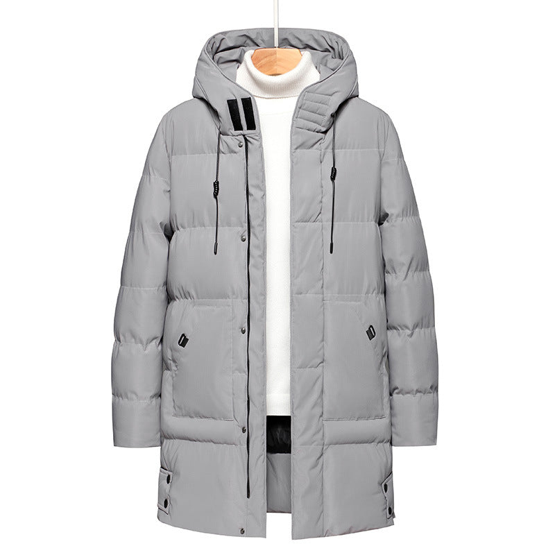 Long men's hooded jacket, lined, windproof