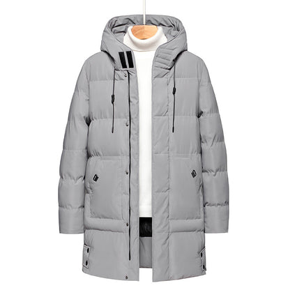 Long men's hooded jacket, lined, windproof