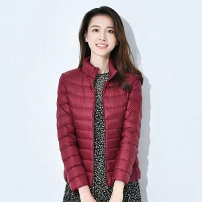 Women's padded jacket, short, fitted, with hood