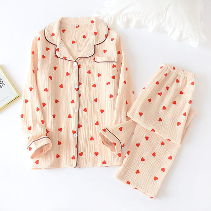 Women's pajamas, cotton gauze, long sleeves