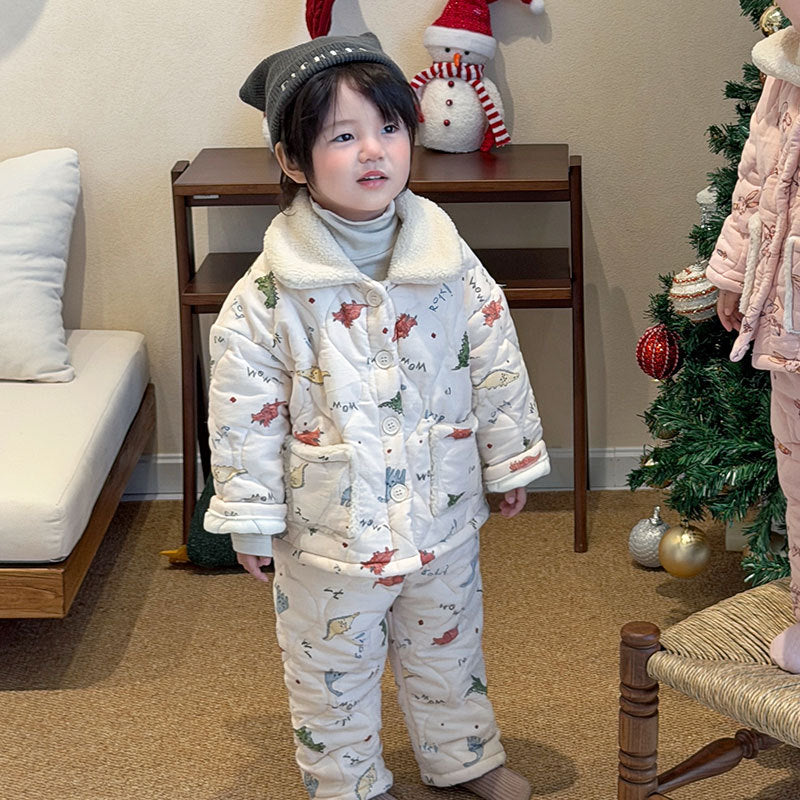 Padded children's pajama set, 3-layer, warm for winter
