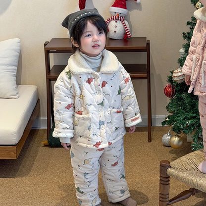 Padded children's pajama set, 3-layer, warm for winter