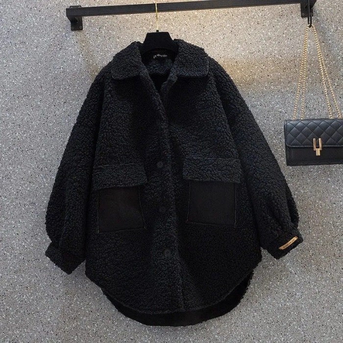 Padded lambskin look coat, mid-length