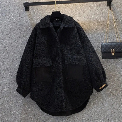 Padded lambskin look coat, mid-length