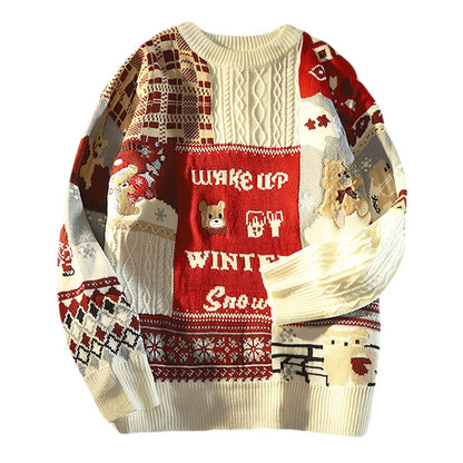 Knitted pullover with bear embroidery