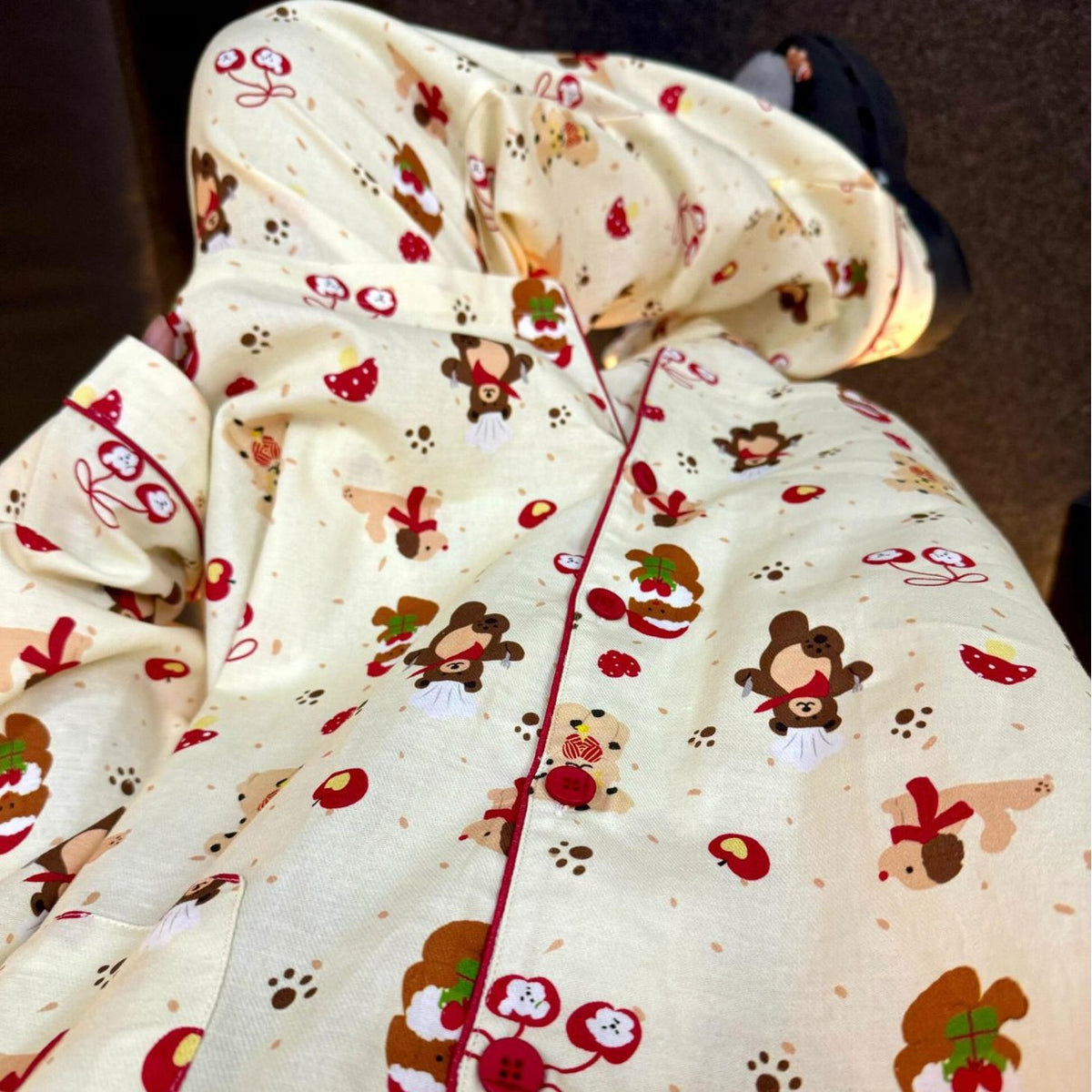 Women's Pajama Set, Cotton, Brushed, Bear Motif