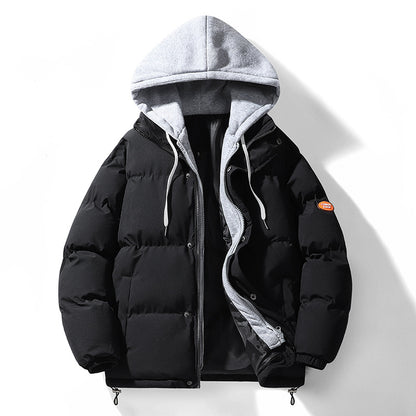 Padded hooded jacket for men, in layered look