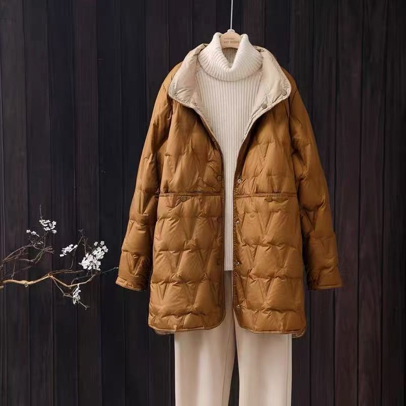 Reversible down jacket for women, medium length, plus sizes