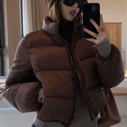 Women's Down Jacket, Short, White Duck Down, Stand Collar