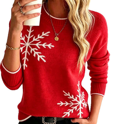 Knit sweater with snowflake pattern, round neckline