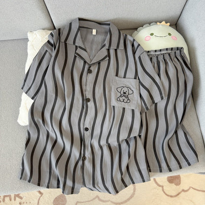 Light men's pajamas, short-sleeved, with button placket