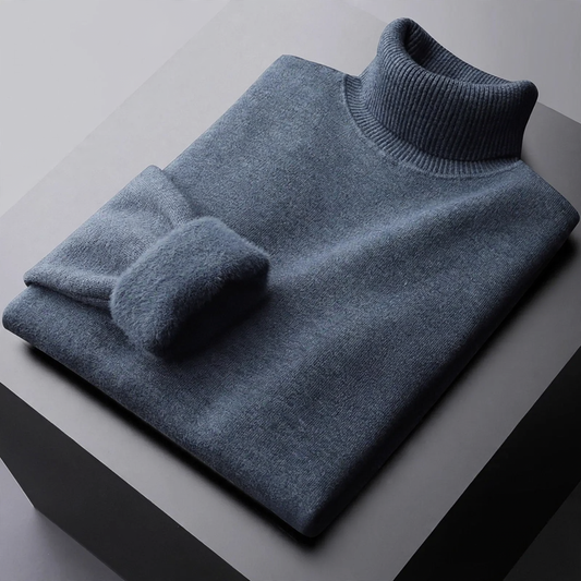 Padded men's knitted sweater with stand-up collar