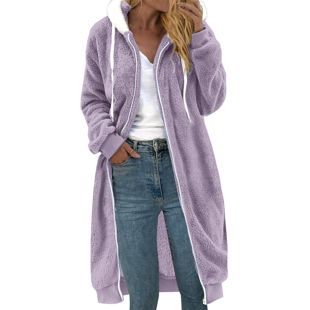 Women’s plush coat, double-sided, with hood
