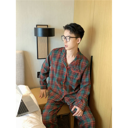 Women's house suit, checked, made of brushed cotton-linen blend