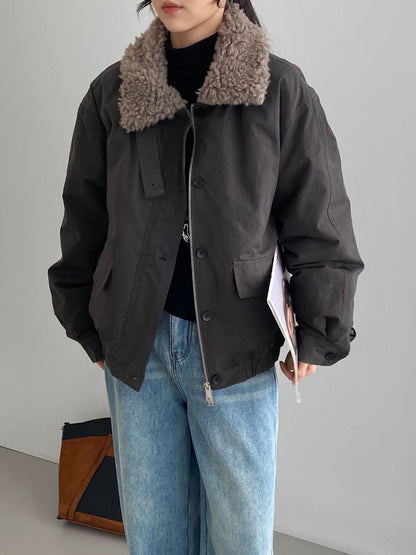 Vintage parka with lamb fleece collar
