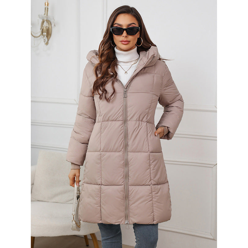Long, padded winter coat for women, knee-length