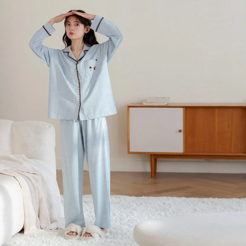 Women's Pajama Set, Long Sleeve, Cotton, Button Placket