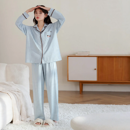 Women's Pajama Set, Long Sleeve, Cotton, Button Placket