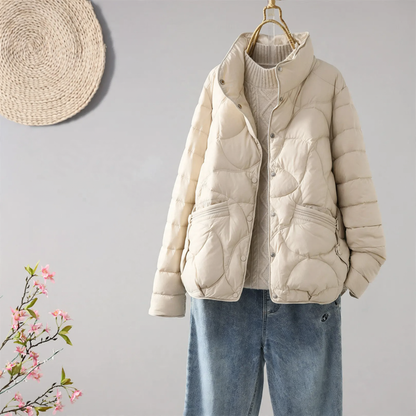Light short down jacket for women with stand-up collar