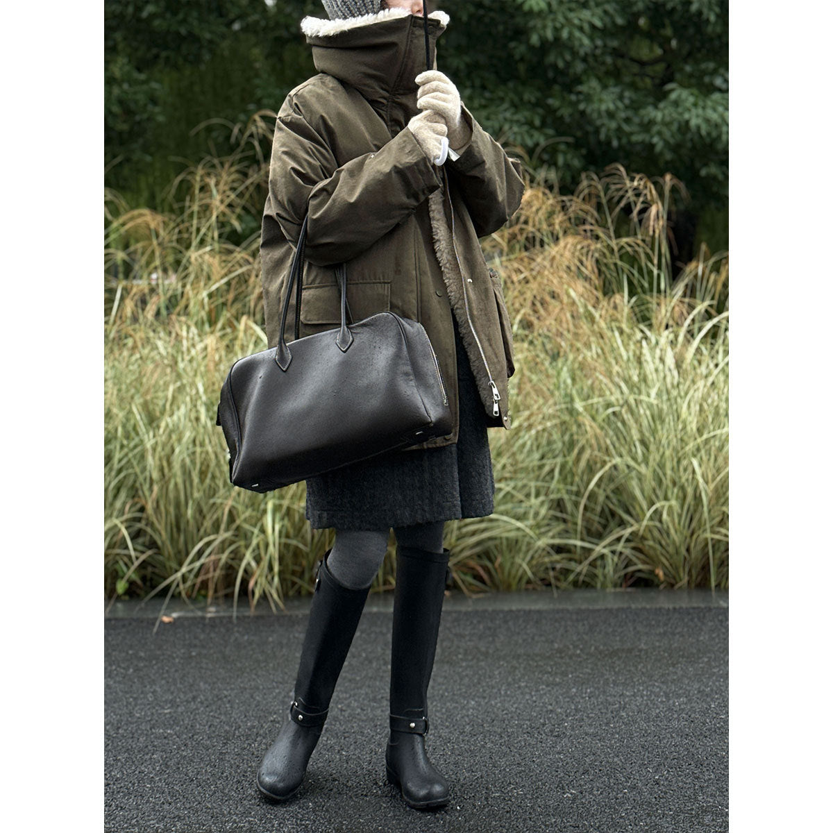 Parka-down jacket with lamb fleece lining