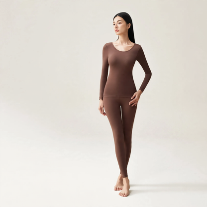 Elastic thermal underwear set with round neck