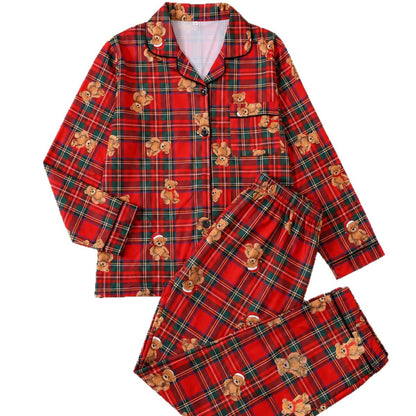 Women's Pajama Set, Long Sleeve, Checked with Cartoon Motif
