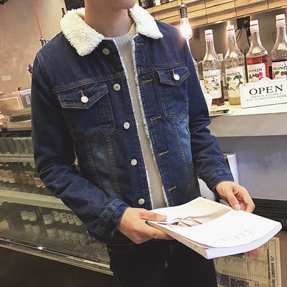 Padded denim jacket with lamb fleece lining