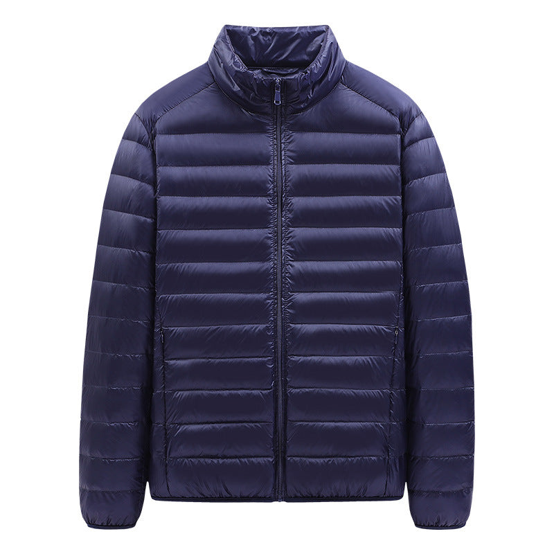 Light men's down jacket with stand-up collar, 90% duck down