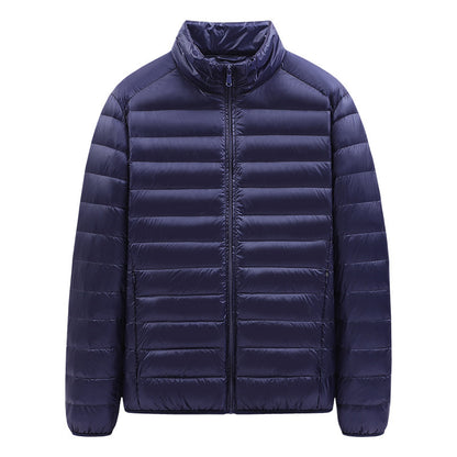 Light men's down jacket with stand-up collar, 90% duck down