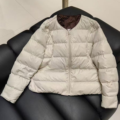 Lightweight, short down jacket with round neck