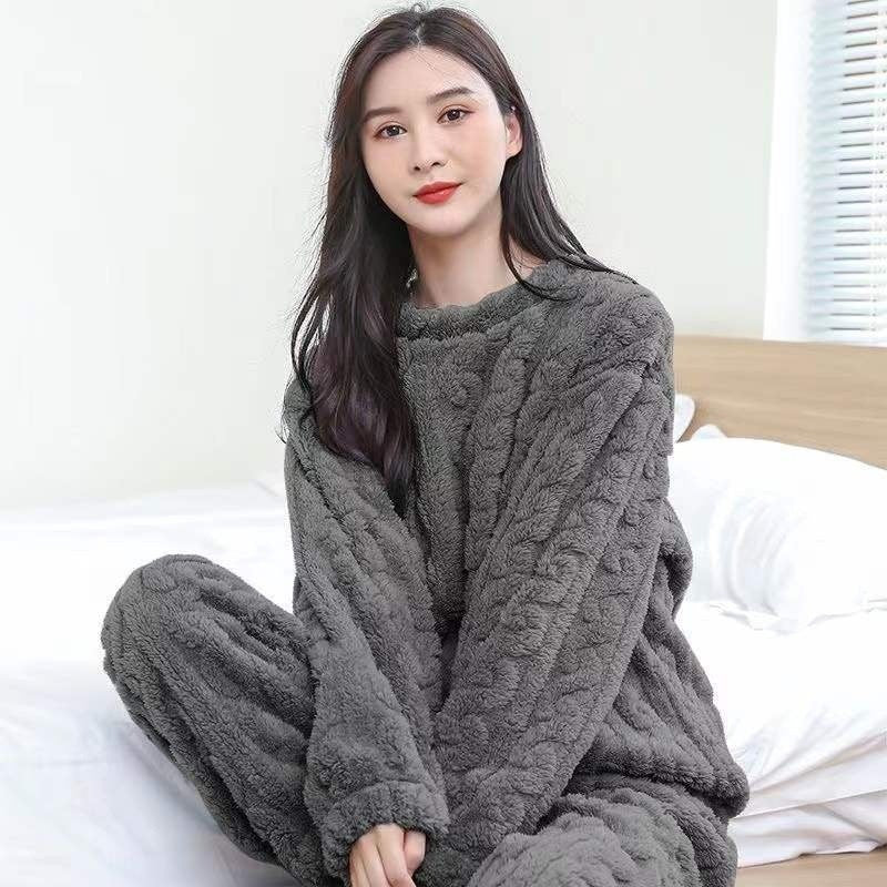 Warmer coral fleece pajamas, long-sleeved, printed