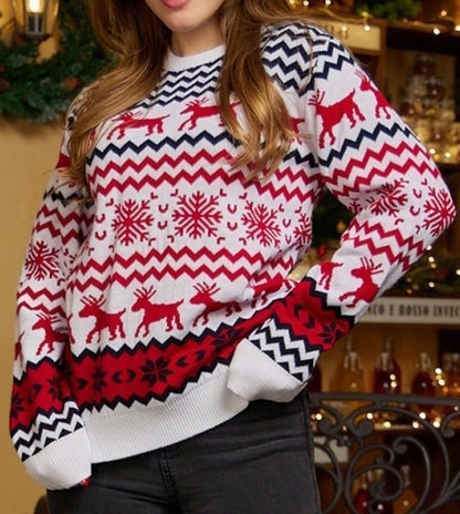 Christmas sweater with snowflake and reindeer motif