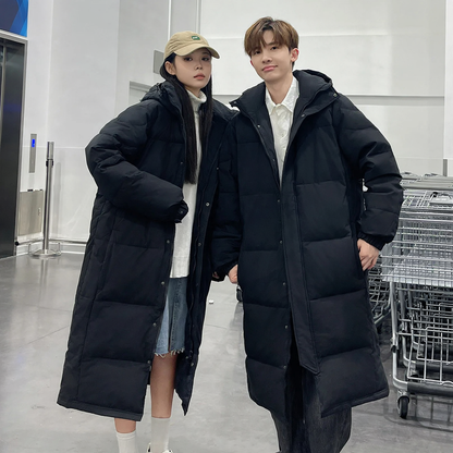 Long down coat, knee-length, white goose down