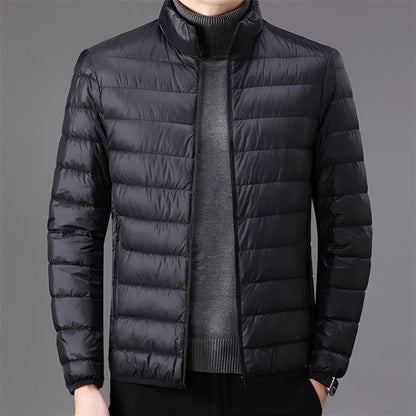 Light men's quilted jacket with stand-up collar