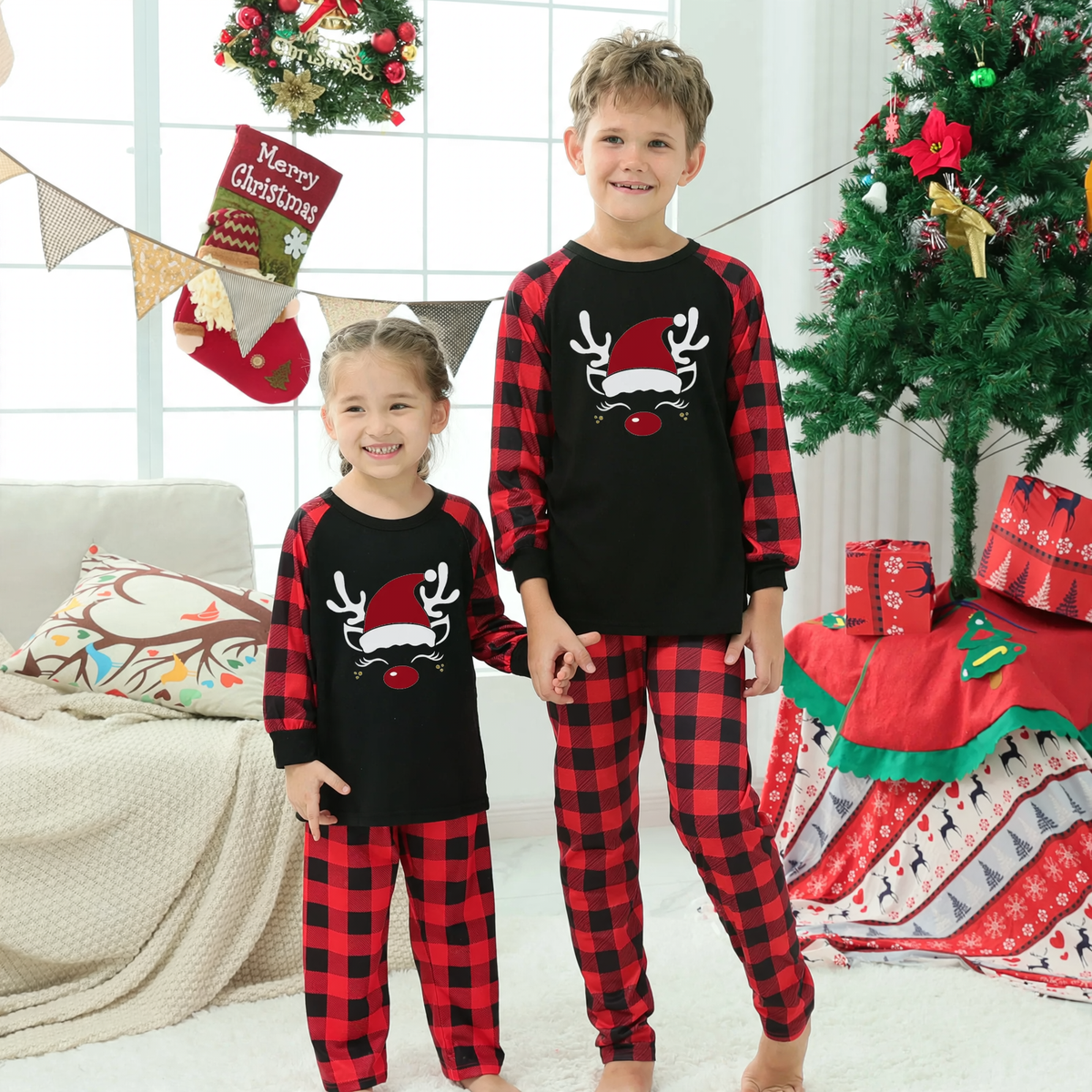 Family Pajama Set with Check Pattern