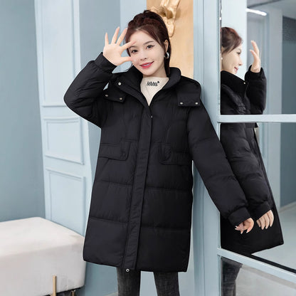 Long women's quilted jacket, padded, loose fit