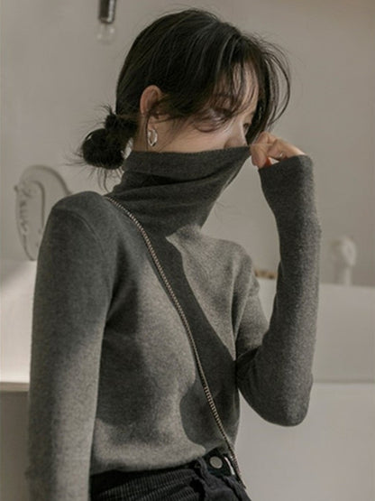 Ladies' knitted pullover with stand-up collar, warm and versatile
